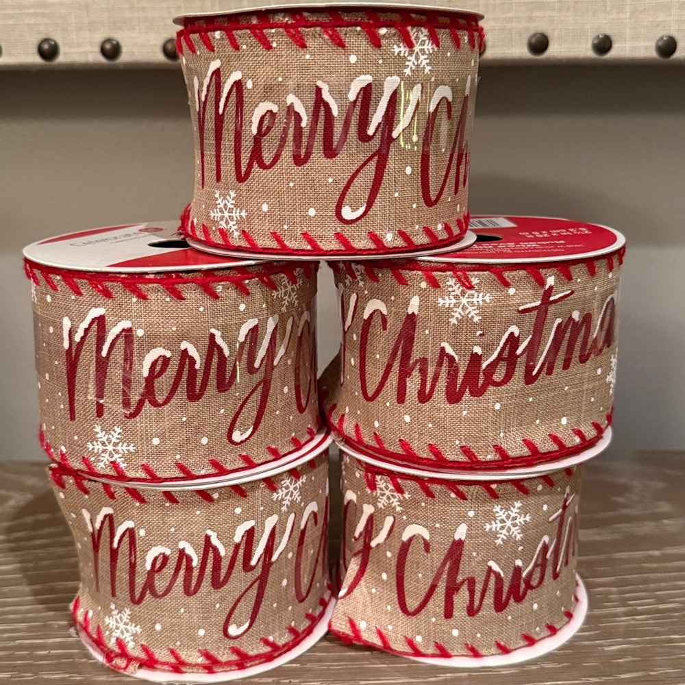 Celébrate it Christmas wired ribbon 5 rolls sold together Merry Christmas